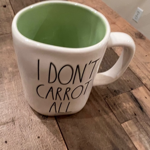 Rae Dunn I DONT CARROT AT ALL ceramic coffee tea MUG green interrior - Picture 2 of 4